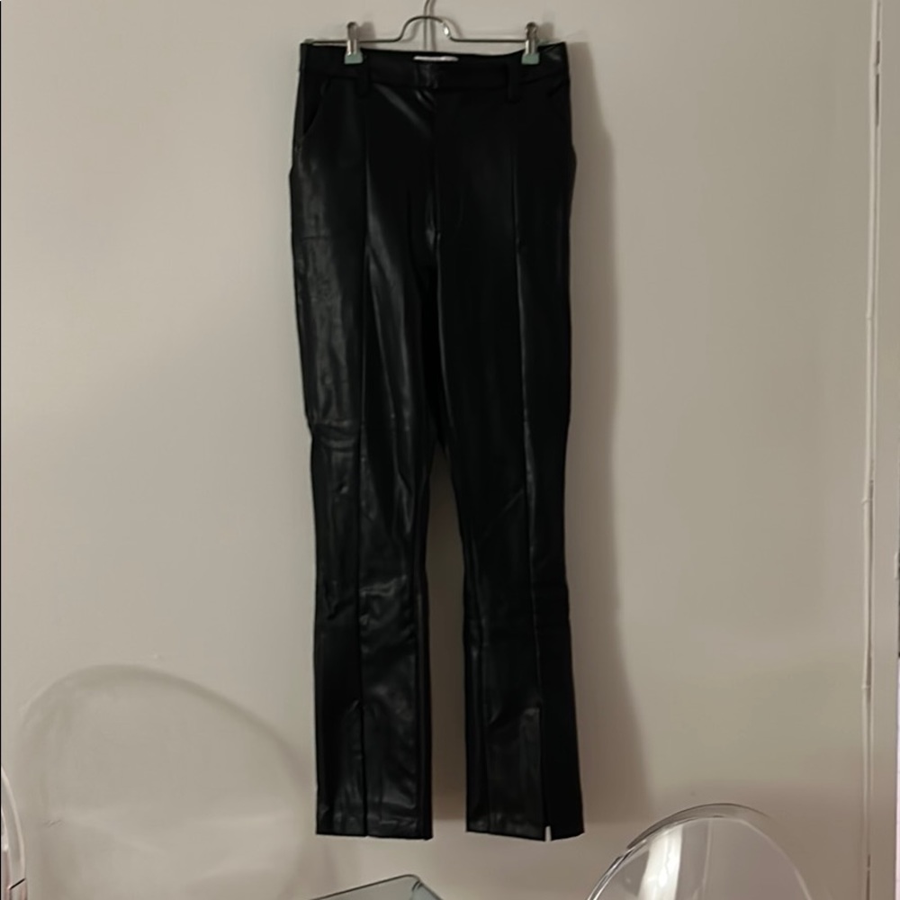 90s high rise skinny split hem leather pants